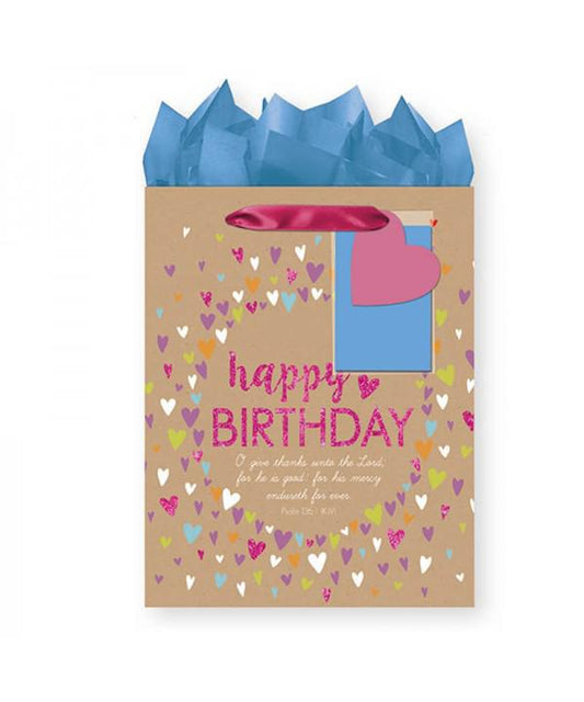 Medium Happy Birthday Gift Bag Feature Multi Small Color Hearts Print