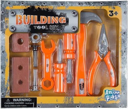 Anker Play 13 Piece Building Tool Pretend Play Toy Set: Hammer, Pliers, Screwdriver, Anchors, Bolts, Screws, and More