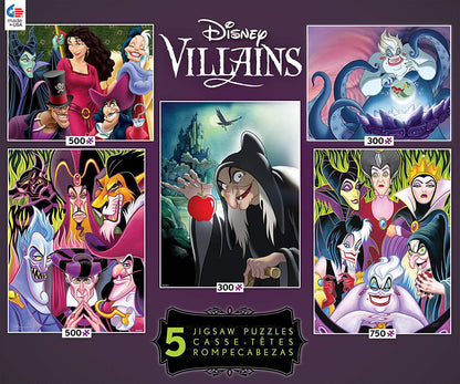 Ceaco Disney Villains 5 in 1 Multipack Jigsaw Puzzles, (2) 300 Pieces, (2) 500 Pieces, (1) 750 Pieces