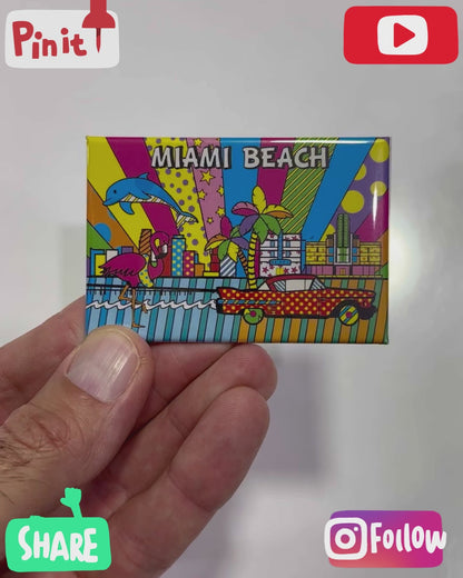 Miami Beach Art Deco Photo Magnet - 2" x 3'', Greeting Magnet Postcard - Travel Souvenir Gift, Multicolor