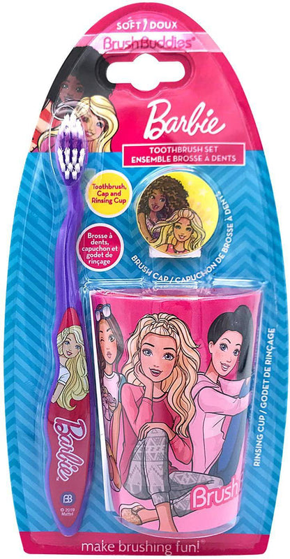 Barbie Premium Kids Soft Bristle Toothbrush Kit - Manual Toothbrush, Cover Cap, Rinsing Cup - Perfect Gifts for Girls
