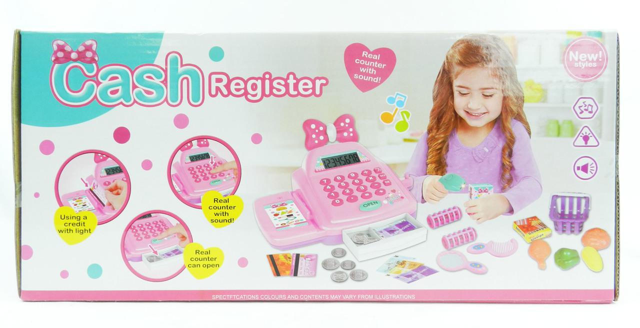 Pretend & Play Toy Cash Register - Includes Play Money Handheld Scanner, Scale & Calculator, Food Boxes Plastic Fruit & Basket Pink