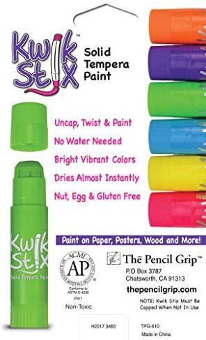 The Pencil Grip Kwik Stix NEON Solid Tempera Paint, Super Quick Drying, 6 Pack (TPG-610),Pink,Yellow,Blue,Green,Purple,Orange