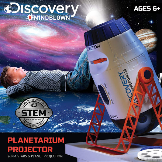 Discovery 2-in-1 Reversible Planetarium Space Projector – 360-Degree Rotation – Moving Stars Mode and Stationary Viewfinder Mode