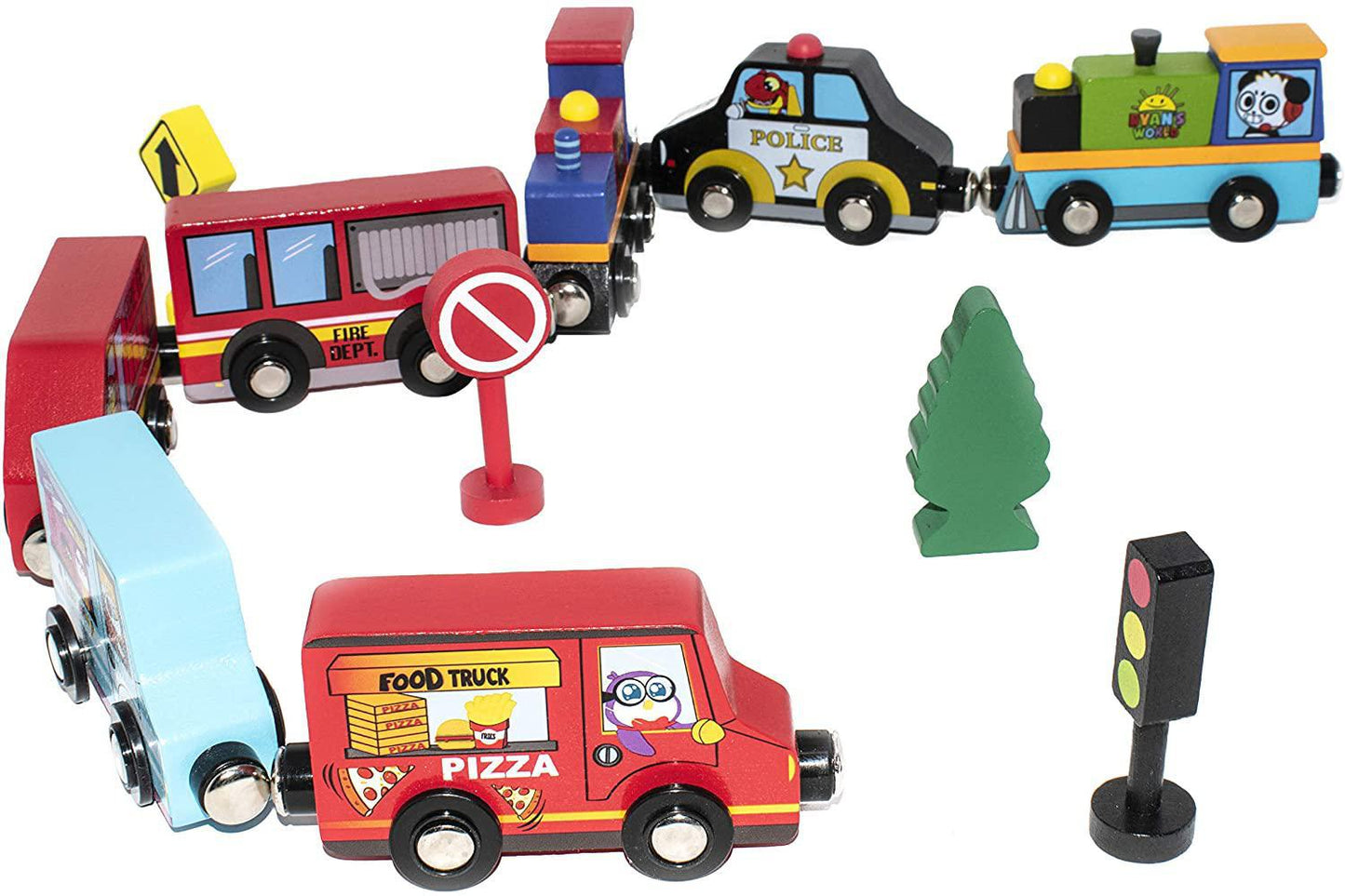 Ryan's World 7 Piece Wooden Vehicle Set and Accessories