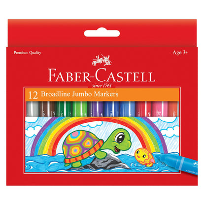 Faber-Castell Jumbo Broad Line Markers - 12 Colored Markers - Non-Toxic Supplies for Kids