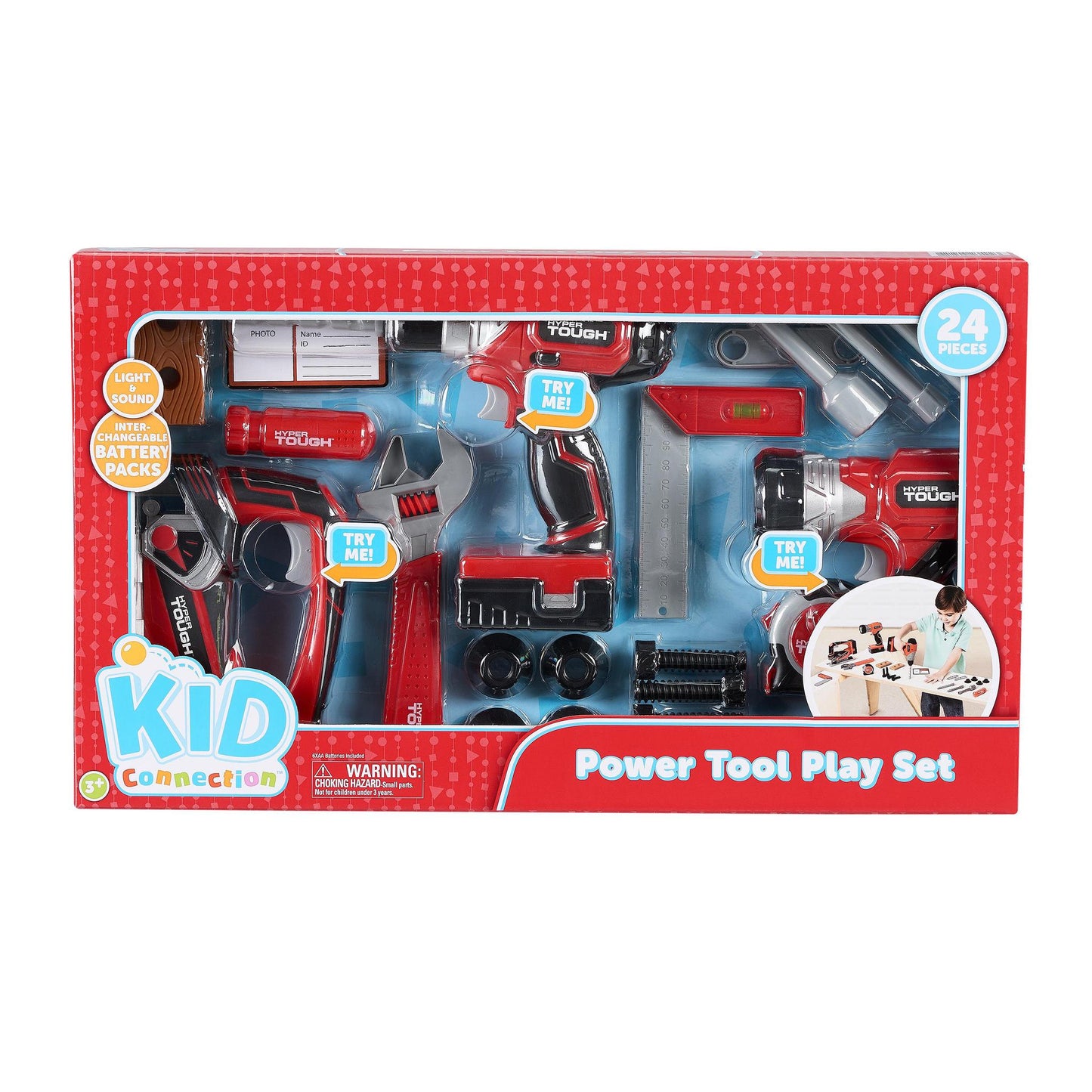 Kid Connection Power Tool Kids Pretend Play Toys PlaySet - Feature Light and Sound, 24 Pieces