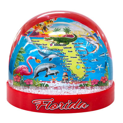 Miami Florida Map Colorful Plastic Snow Globe Souvenir Gift 3" - Feature 3-D images of Miami Florida Map