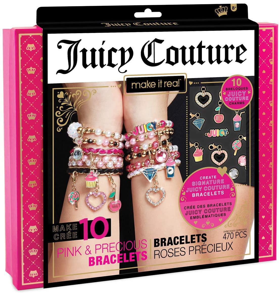 Make It Real - Juicy Couture Pink and Precious Bracelets - DIY Charm Bracelet Kit with Beads for Tween Jewelry Making - Jewelry Making Kit for Girls