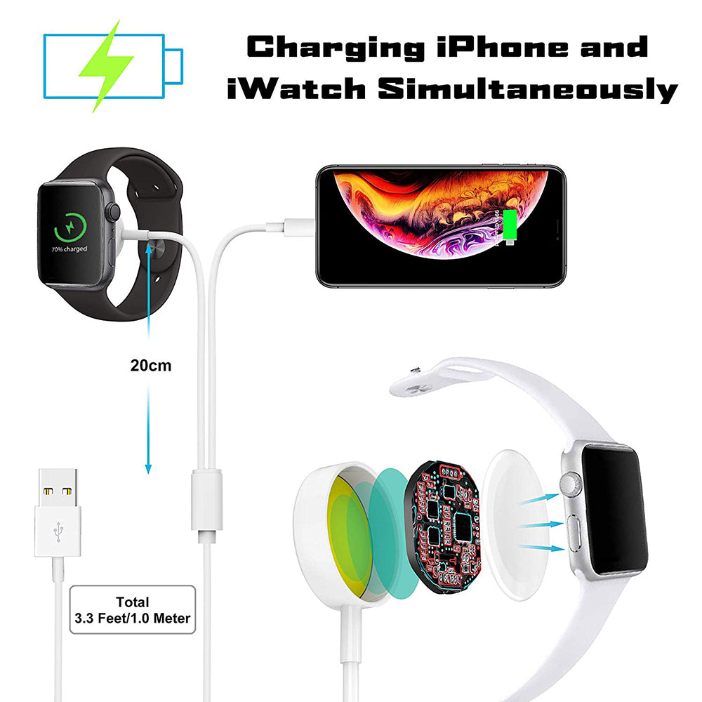 2 IN1 Apple iWatch Magnetic Charging and Lightning Cable (Black or White)