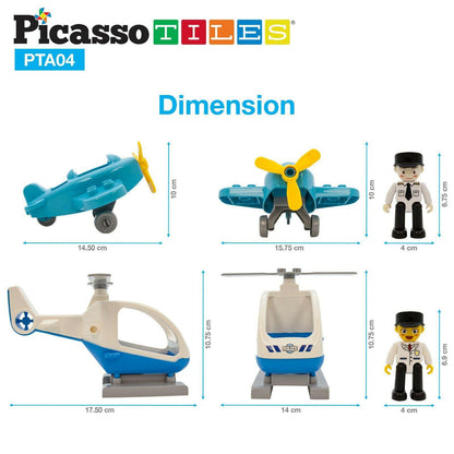 PicassoTiles Magnetic 4 Piece Aircraft and Action Figures Magnet Airplane and Helicopter Expansion Pack