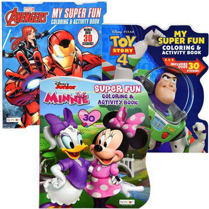 Bendon My Super fun Big Size Coloring and Activity Book Assortment: Minnie, Toy Story 4 and Avengers - 80 Pages, 30 Stickers (1Pcs)