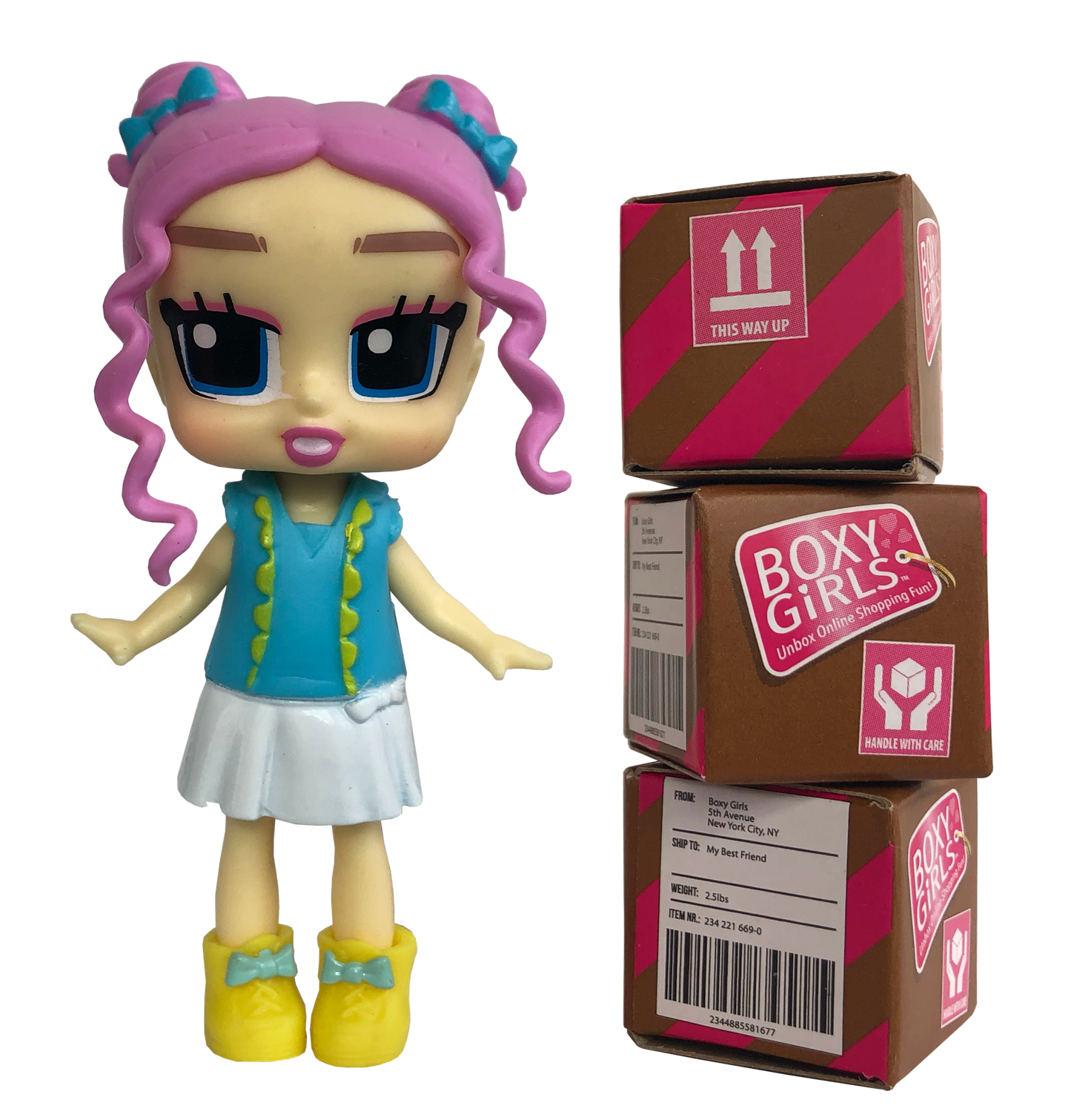 Boxy Girls Mini Dolls - Feature 3 Boxes to Unbox 4 Surprise Accessories (Tasha, Coco, Lina, Trinity, Ellie, Bee) 3 Inch