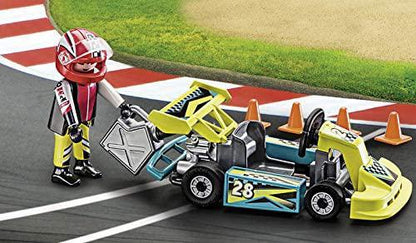 PLAYMOBIL Go-Kart Racer Carry Case Building Set, Includes racer, racecar, traffic cones, gas can, and other accessories