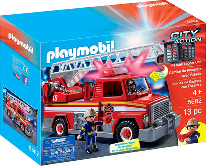 PLAYMOBIL Rescue Ladder Unit - Extinguish the fire with the Rescue Ladder Unit, Firetruck has real working lights and sounds