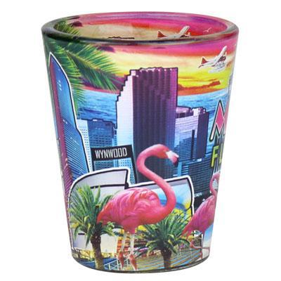 Miami City Florida Scene Skyline In & Out Print Colorful Souvenir Shot Glass