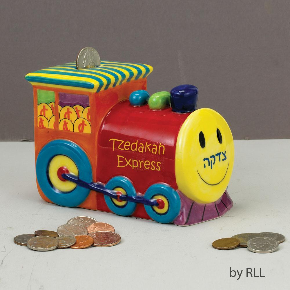 Jewish Ceramic Train Tzedakah Express Kids Charity Box