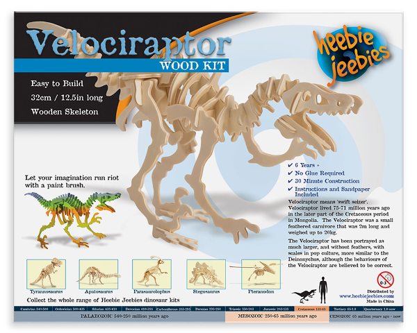 Small Dino 3D Wood Kits - Velociraptor assorted