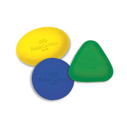 Faber-Castell Grip Erasers - 3 Count Pencil Erasers for Kids - Oval, Round and Triangle Shapes - Colors May Vary