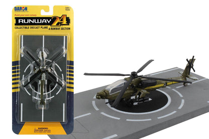 Runway 24 Rw010 Apache US Army Ah-64 Diecast Helicopter (with runway section)