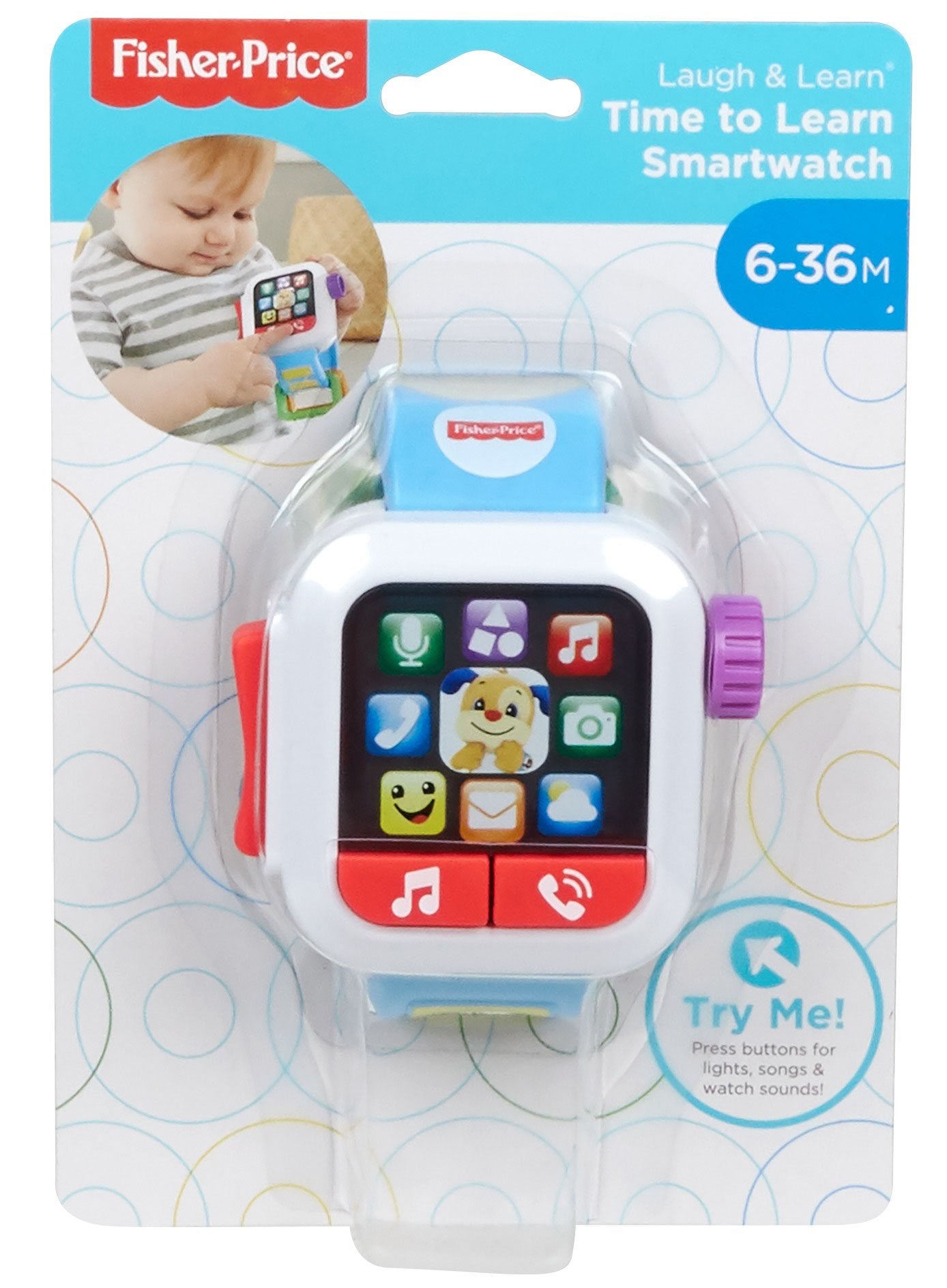 Fisher-Price Laugh & Learn Time to Learn Smartwatch, Musical Baby Toy, Blue