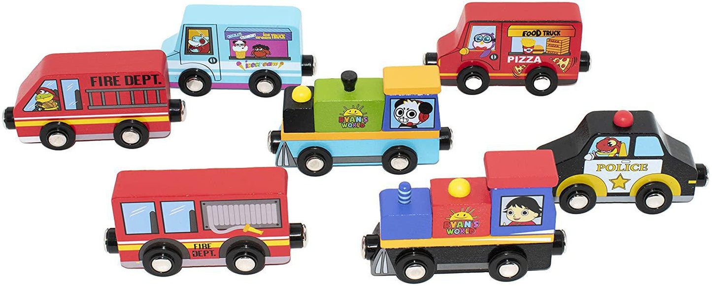 Ryan's World 7 Piece Wooden Vehicle Set and Accessories