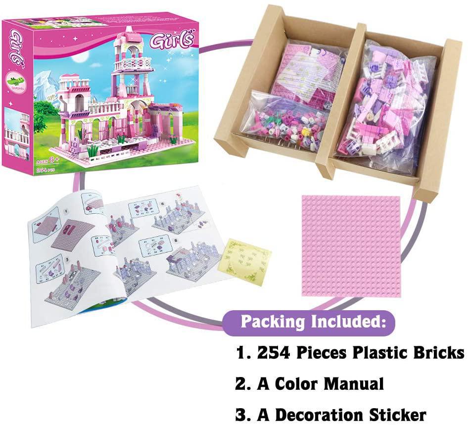 Girls Building Blocks Toy - 254 Pieces Princess Castle Toy for Girls Pink Palace King's Banquet Bricks Toys Construction Play Set