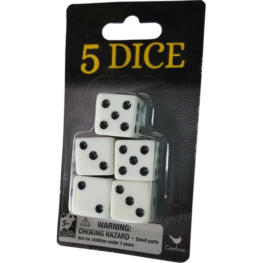 5 Dice, White Replacement Dice for Board Games and Card Games, 5-pack Set