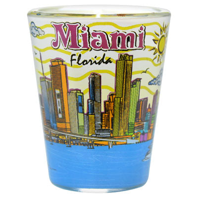 Miami Skyline City Florida Scene Wrap Around Colorful Print Souvenir Shot Glass