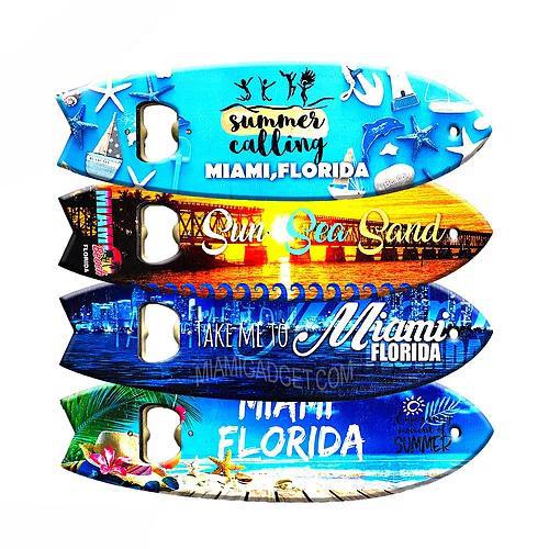 Large Miami Wood Magnet Surf Board Bottle Opener, Souvenir Gift - Fridge & Home Magnet Feature: Miami Florida, Miami Beach, 7" (Random Pick- 1 Pcs)