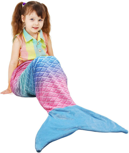 Mermaid Tail Blanket,Super Soft Plush Flannel Sleeping Snuggle Blanket for Girls,Rainbow Ombre,Fish Scale Pattern,Gift Idea