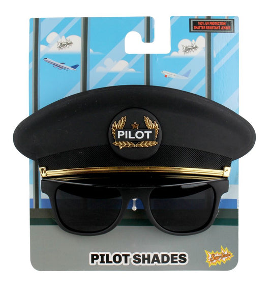 Sun-Staches Black Cap Pilot Shades, Kids Costume Sunglasses Party Favors UV400