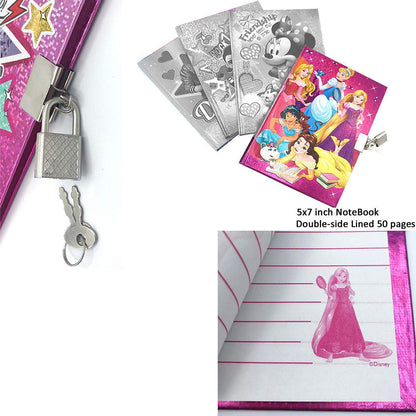 Disney Princess Keep Your Secret Private Journal Notebook Diary with Lock and Key - Metallic Cover Style, For Girls Toddlers Teens