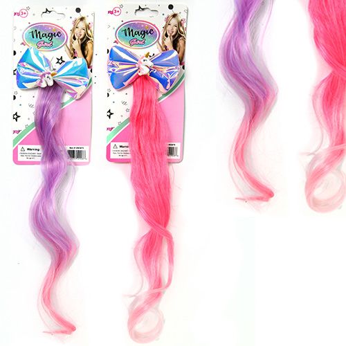 Unicorn Bow with Hair Extension on card- Pink & Purple 1Pcs