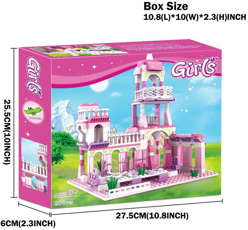 Girls Building Blocks Toy - 254 Pieces Princess Castle Toy for Girls Pink Palace King's Banquet Bricks Toys Construction Play Set