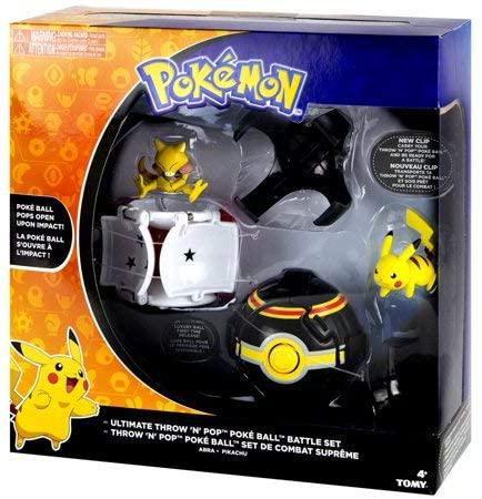 Pokemon Throw 'N' Pop Ultimate Pokeball Battle Set - Pokemon Toy Pikachu, Abra, Poké Ball, Luxury Pokeball, and 2 New Clips to Attach to Pokemon Belt