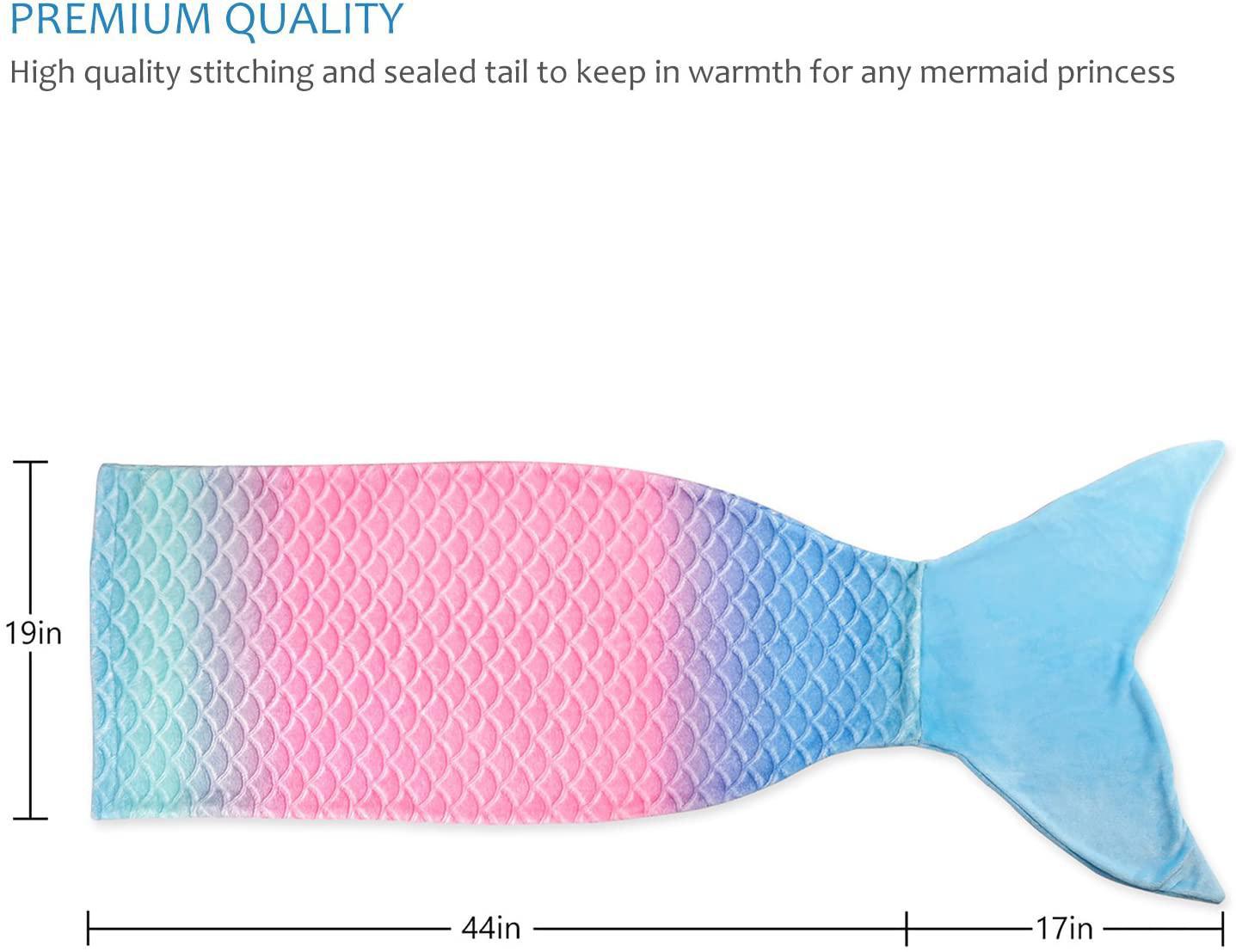 Mermaid Tail Blanket,Super Soft Plush Flannel Sleeping Snuggle Blanket for Girls,Rainbow Ombre,Fish Scale Pattern,Gift Idea