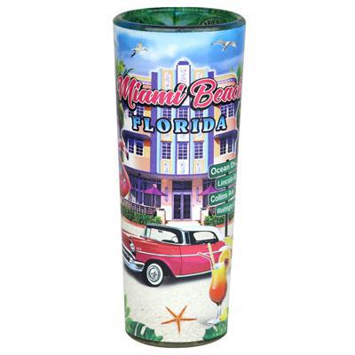 Miami Beach Florida City Tall Clear Shot Glass Feature Scene Skyline In & Out Print Colorful Souvenir Shot Glass