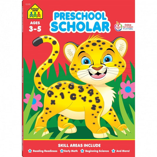 School Zone - Preschool Scholar Workbook - 64 Pages, Ages 3 to 5, Preschool to Kindergarten, Reading Readiness, More