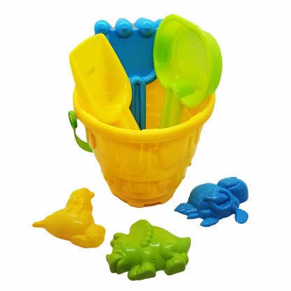 7 Pieces Toddlers Beach Toys Set - Fun Sand Beach Bucket, Shovel, Sifter, Rake and Sea Animal Molds Beach Toys (Random Color Pick)