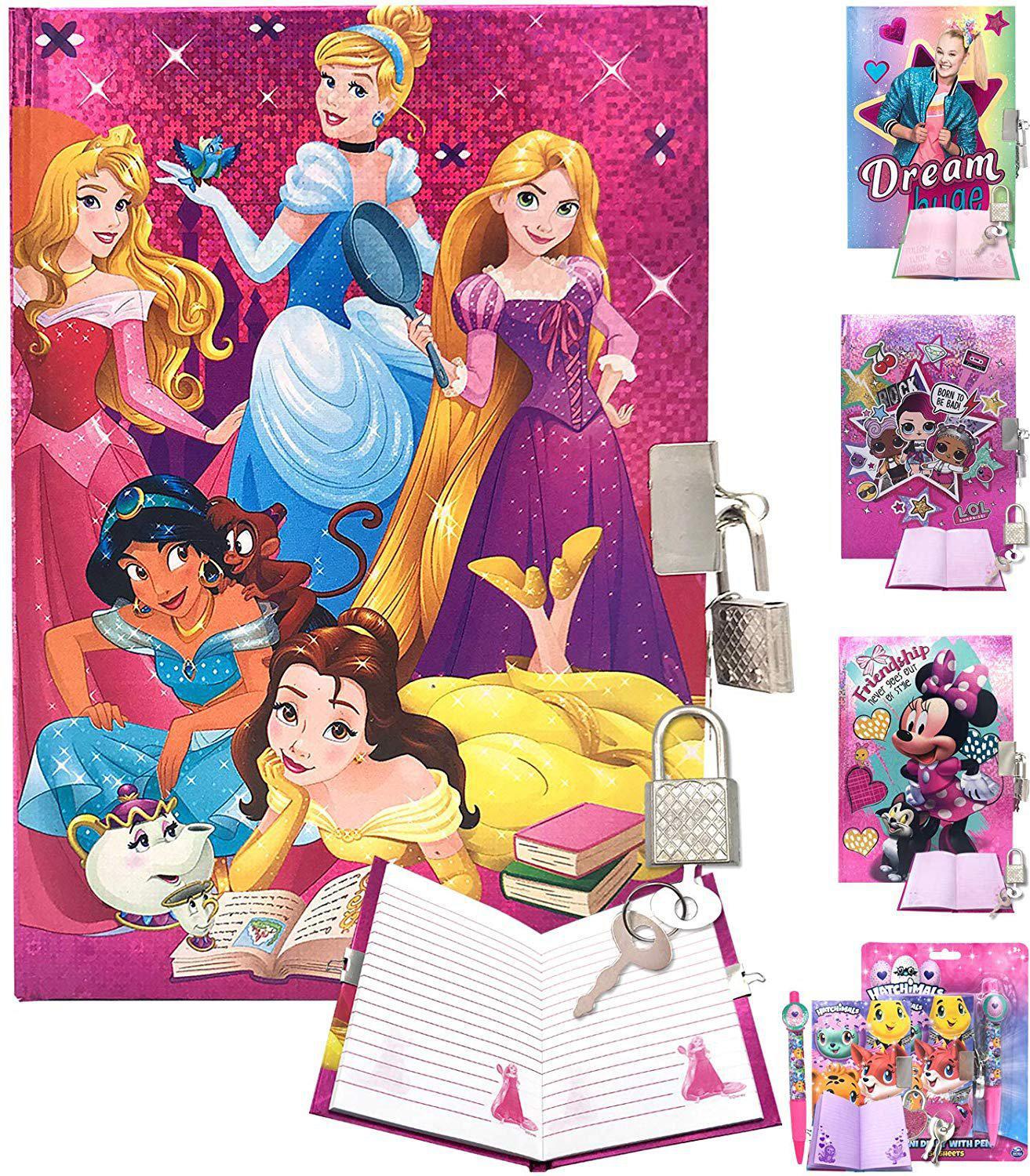 Disney Princess Keep Your Secret Private Journal Notebook Diary with Lock and Key - Metallic Cover Style, For Girls Toddlers Teens