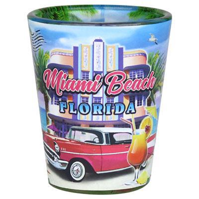Miami Beach Florida City Scene Skyline In & Out Print Colorful Souvenir Shot Glass