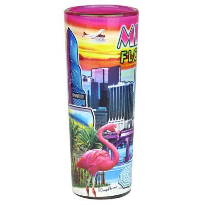 Miami City Florida Tall Clear Shot Glass Feature Scene Skyline In & Out Print Colorful Souvenir Shot Glass