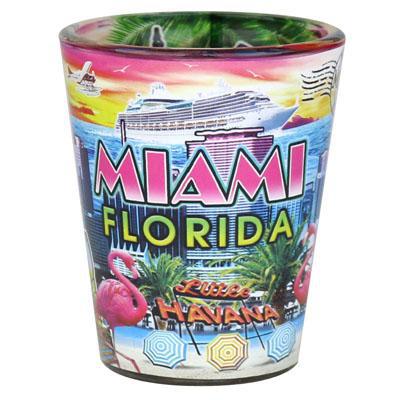 Miami City Florida Scene Skyline In & Out Print Colorful Souvenir Shot Glass