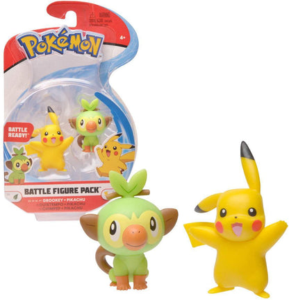 Pokemon New Sword and Shield Battle Action Figure 2 Pack - Pikachu and Grookey 2" Figures