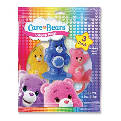 Care Bears 3 Pack Lollipop Rings, Blueberry, Lemon and Cherry Flavored Ring Lollipops