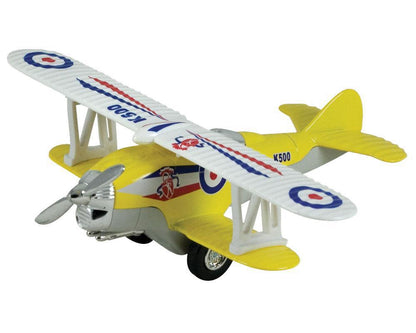 Biplane Die-cast Pull Back Engine Airplane WWI Toy Vehicle Feature Propeller spin Assortment Color 1Pcs
