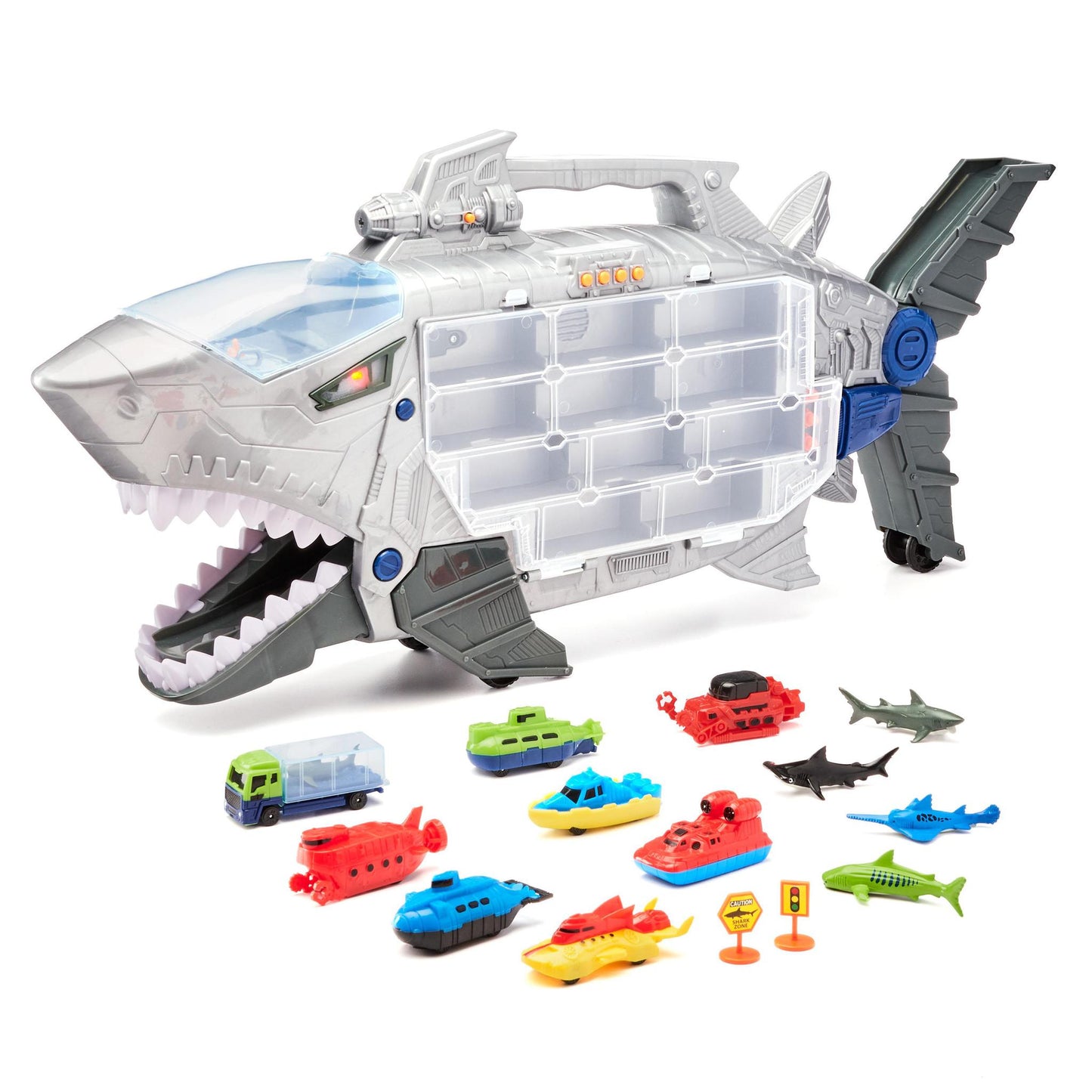 Kid Connection Shark Transporter Vehicles Play Set,  Car Carrier Gift 18 Pieces Truck Toy