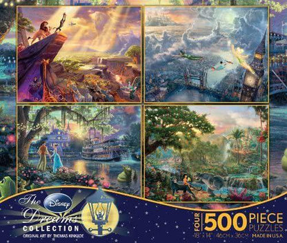 Ceaco Thomas Kinkade The Disney Dreams Collection 4 in 1 Multipack Lion King, Peter Pan, Princess & the Frog, & Jungle Book