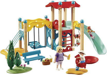 PLAYMOBIL Park Playground - Feature play tower with slide, swing, climbing net, rock wall, and gymnastics rings